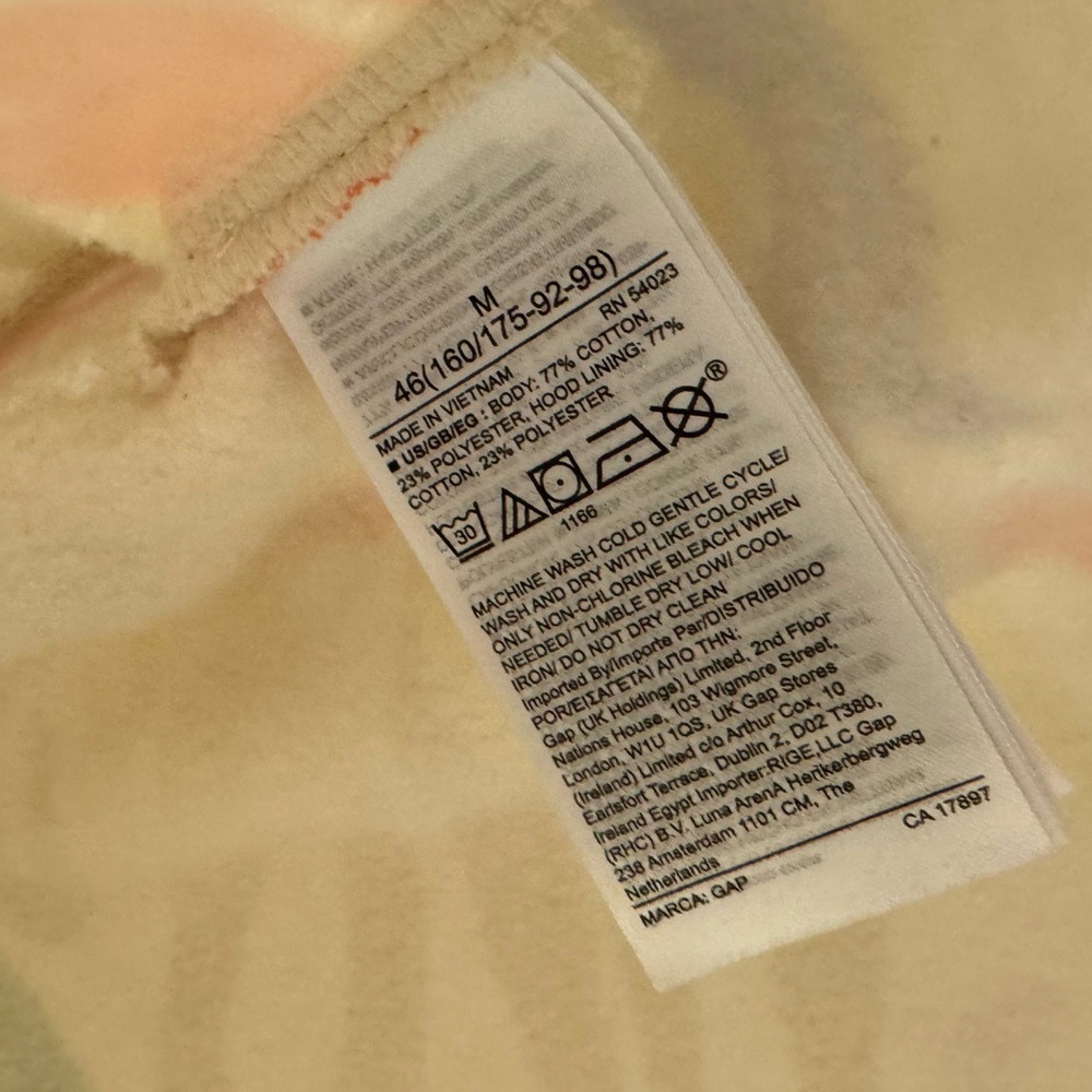 Gap Hoodie Sweatshirt Pullover Sweater Floral Print Neon Graffiti Cream Fleece - Picture 6 of 7